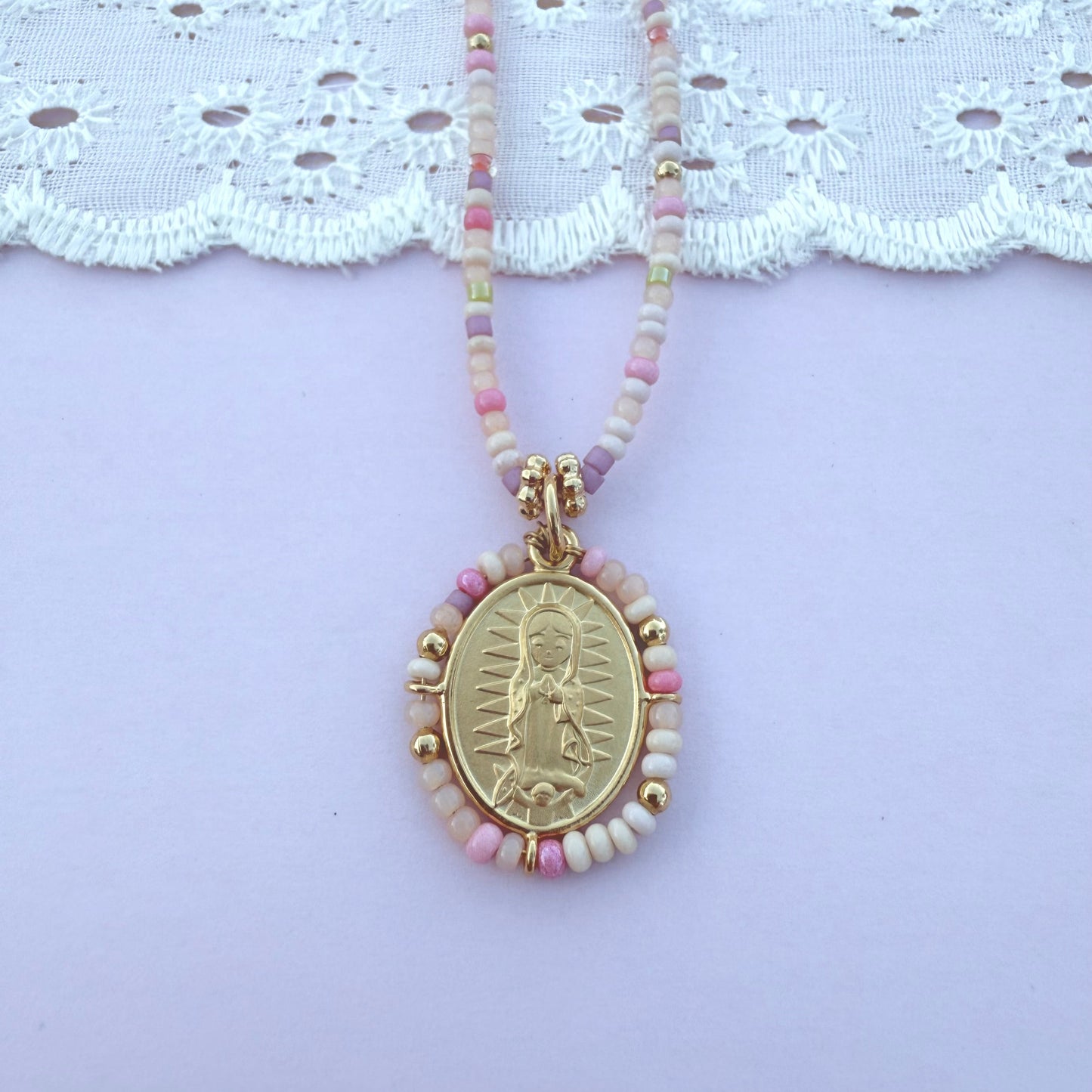 Our Lady Pink Beaded Necklace