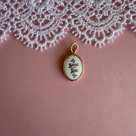 St. Anne Medal- gold lined antique ceramic medal
