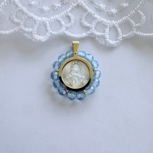 Miraculous Medal-10k gold and Mother of Pearl