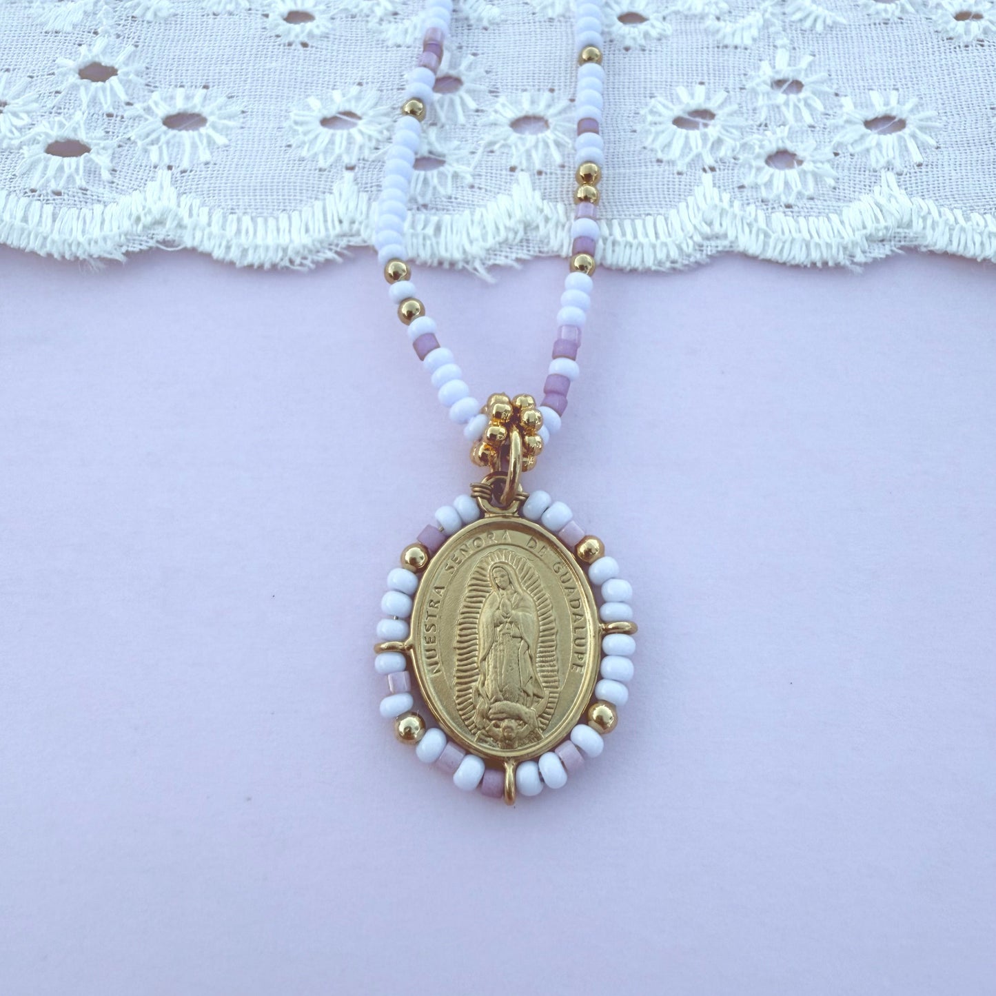 Our Lady Purple Beaded Necklace