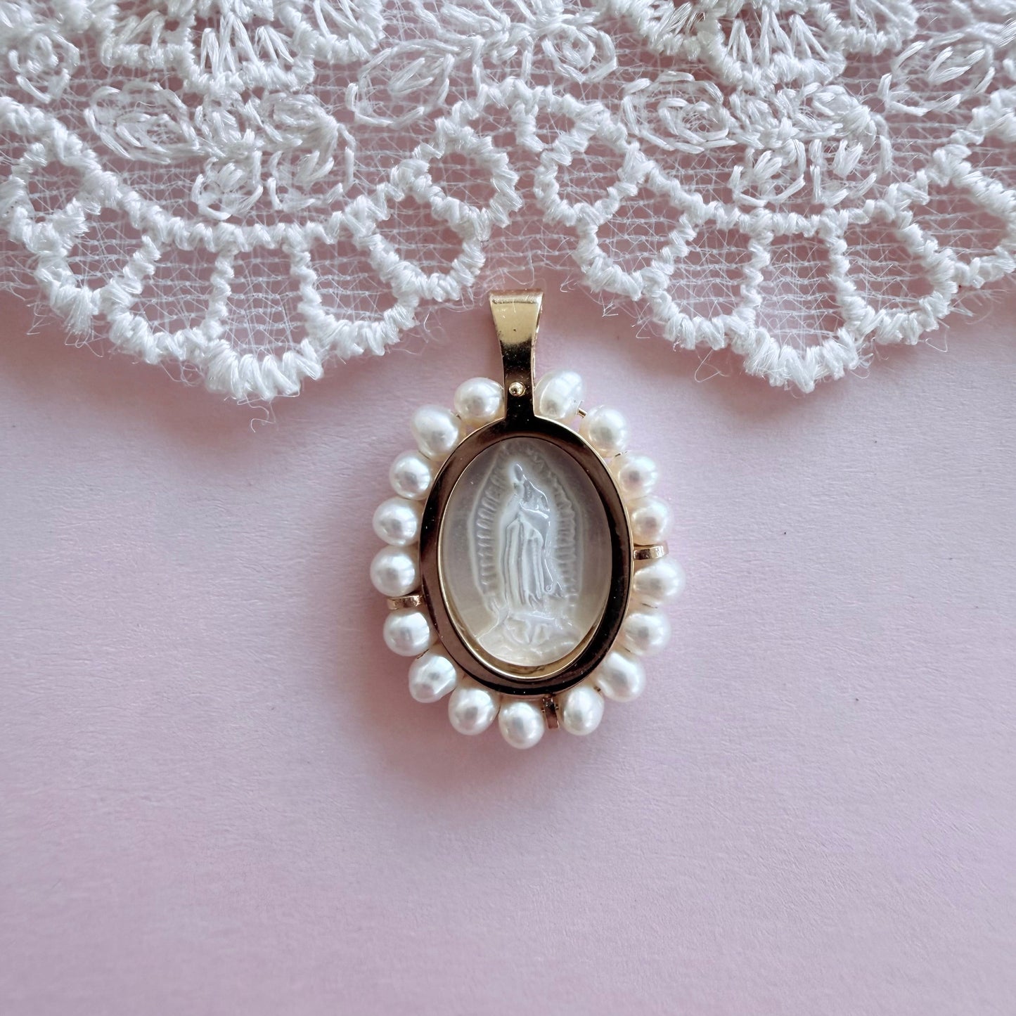 Beloved Our Lady of Guadalupe - Mother of Pearl and 14k gold Medal