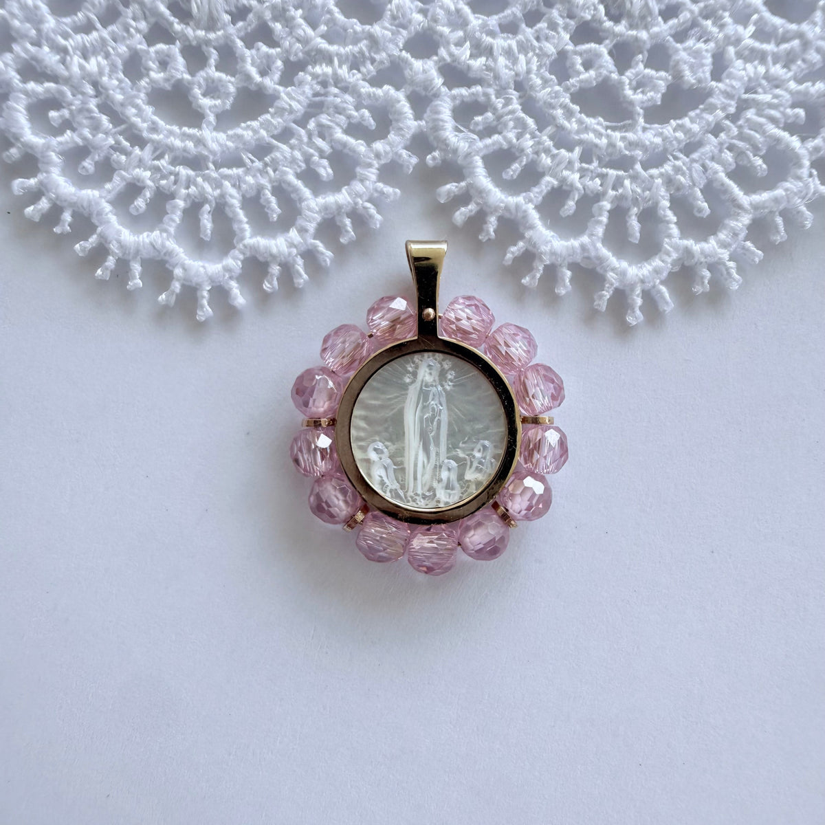 Our Lady of Fatima Medal-10k gold and Mother of Pearl