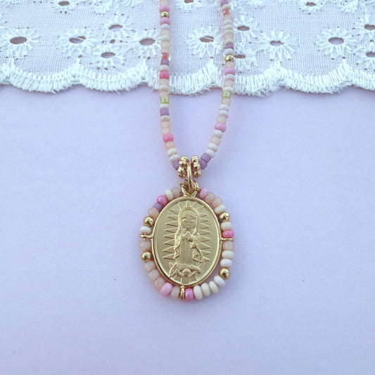 Our Lady Pink Beaded Necklace
