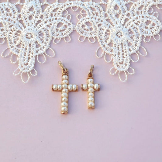St. Caroline Necklace Large-14k Gold and Pearl cross and necklace