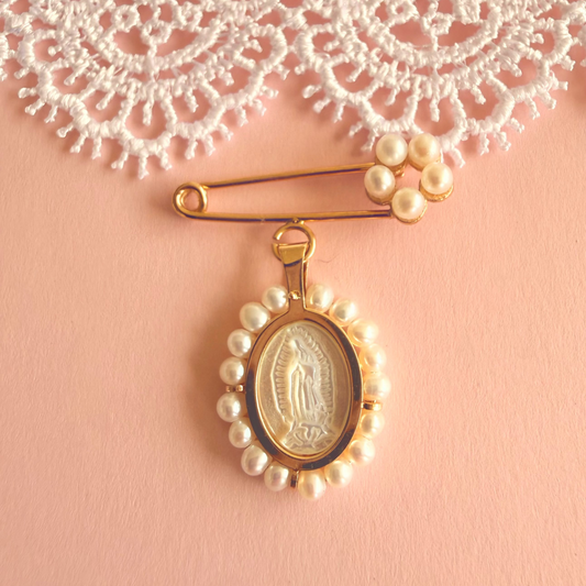 Beloved Our Lady of Guadalupe 14k Gold Medal & Pin Baptism Gift Set