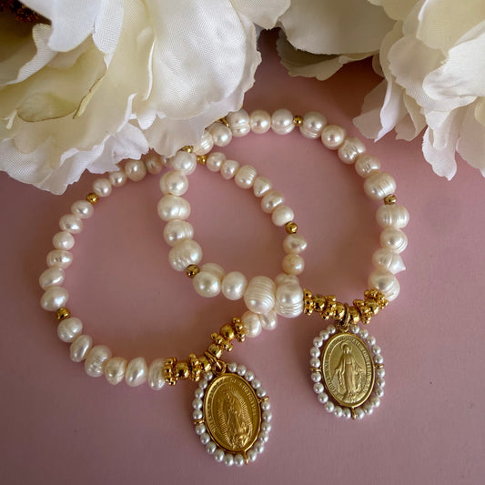 Our Lady of the Immaculate Conception Gold  Plated Pearl bracelet