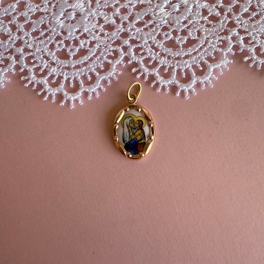 St. Anne Medal- gold lined antique ceramic medal