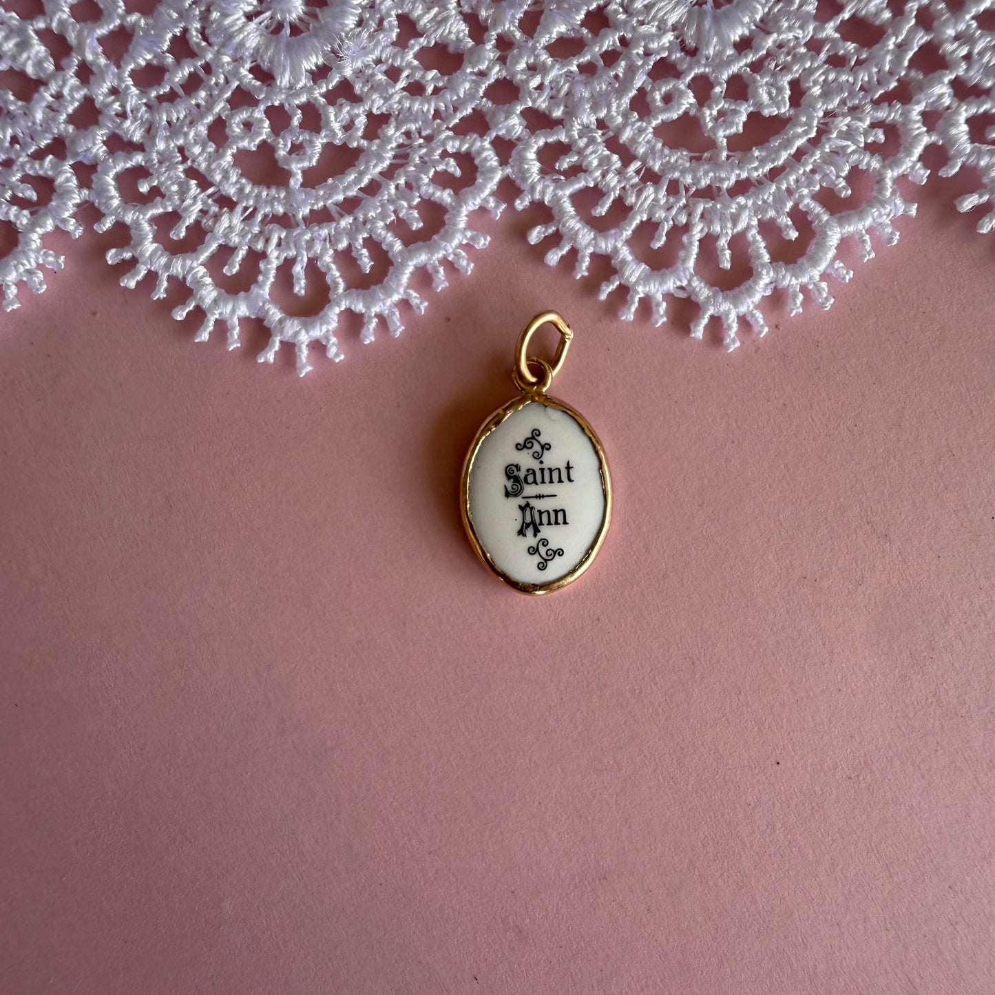 St. Anne Medal- gold lined antique ceramic medal