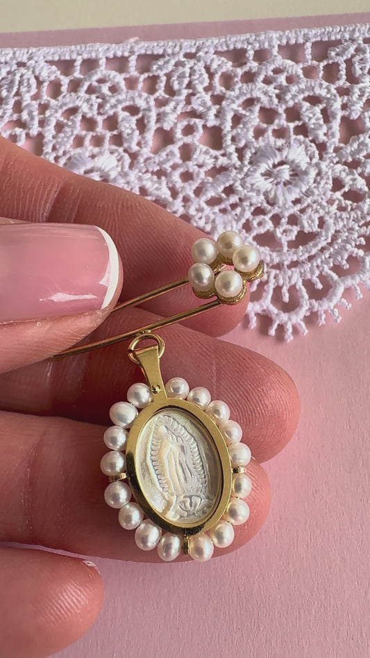 Beloved Our Lady of Guadalupe 14k Gold Medal & Pin Baptism Gift Set