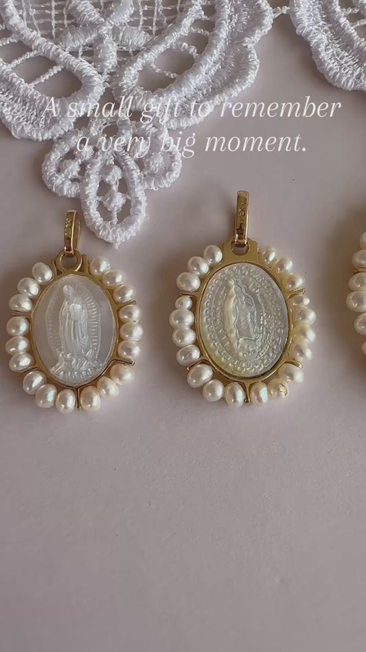Extra Large Our Lady of Guadalupe Gold and Mother of Pearl Medal