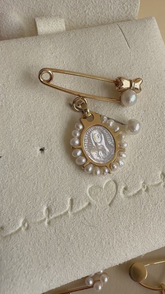 St. Marie 14k Gold Our Lady Medal & Pin Baptism Gift Set