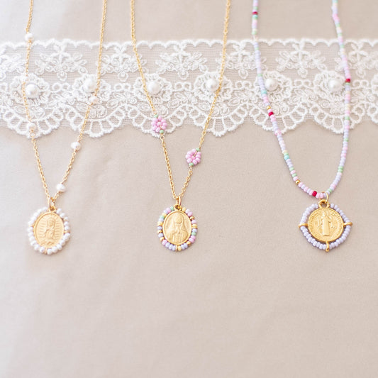 Our Lady of Guadalupe Pearl Gold Plated  Necklace