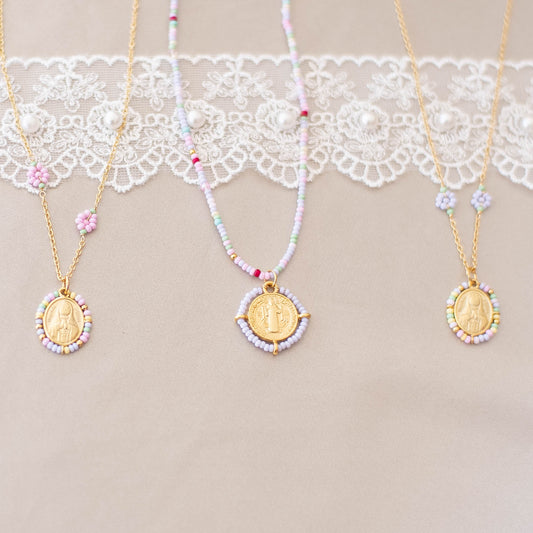Our Lady of Guadalupe Gold Plated Pink Necklace
