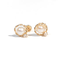 Load image into Gallery viewer, Pearl with Gold Rim and Cubic Zirconia
